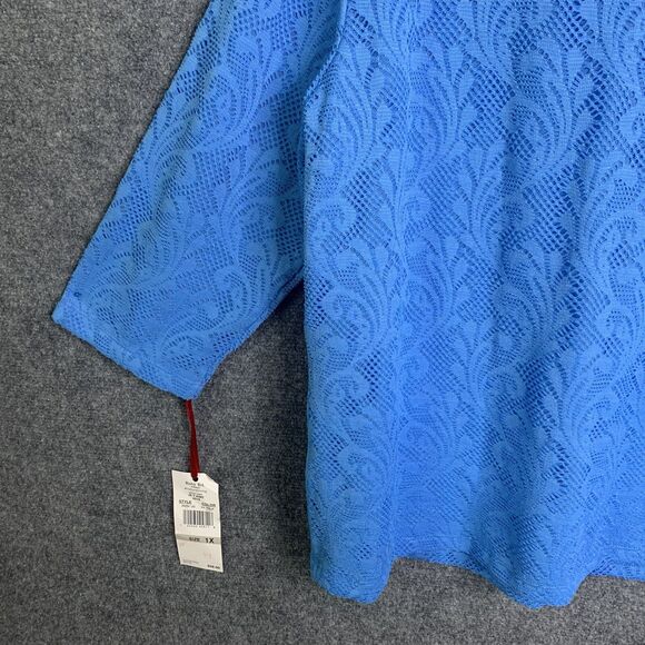Ruby Road NWT Blue Lace Top Plus Size 1X Texture Lace 3/4 Sleeve Pullover V-Neck - Picture 10 of 10
